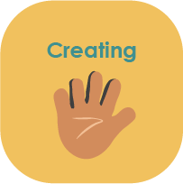 Icon of an open hand and the word "creating"