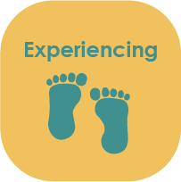 Icon of footprints and the word "experiencing"